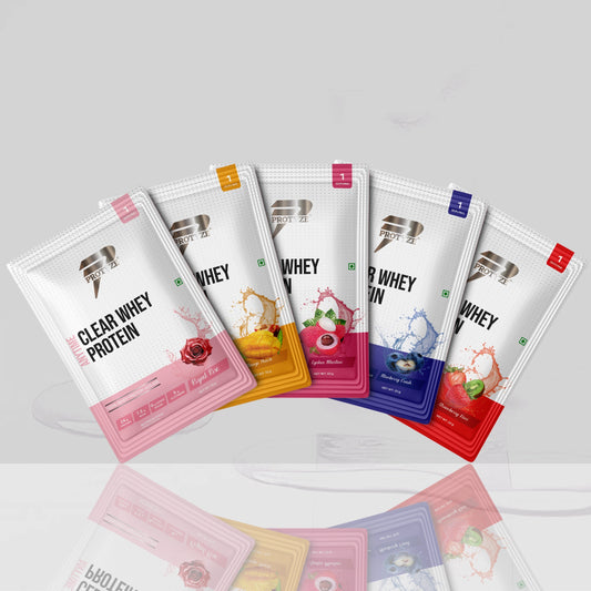 Anytime Clear Whey Protein, Assorted Flavours Set 1 (Royal Rose, Lychee Martini, Mango Peach, Blueberry Crush, Strawberry Kiwi)