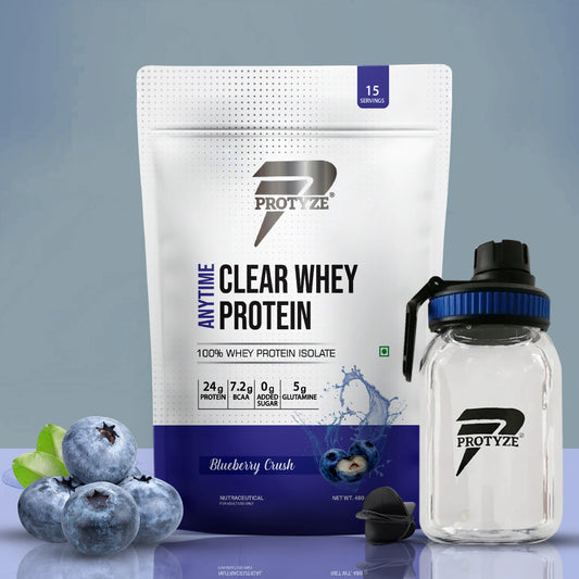 Protyze Anytime Clear Whey Isolate, Blueberry Crush + Tritan Shaker with Breaker Ball.