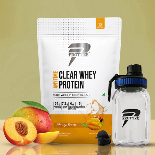 Protyze Anytime Clear Whey Isolate, Mango Peach + Tritan Shaker with Breaker Ball.