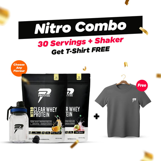 Protyze Clear Whey Isolate Nitro Combo - Nitro 15 Servings 2 Pouches + Shaker & Get T-Shirt Free