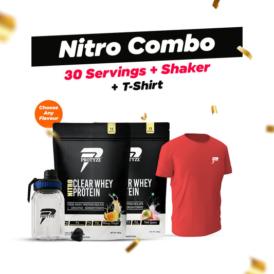 Protyze Clear Whey Isolate Nitro Combo - Nitro 15 Servings 2 Pouches + Shaker & T-Shirt Combo