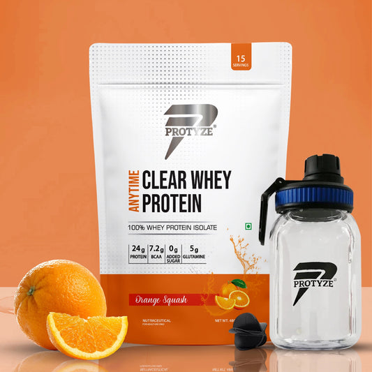 Protyze Anytime Clear Whey Isolate, Orange Squash + Tritan Shaker with Breaker Ball.