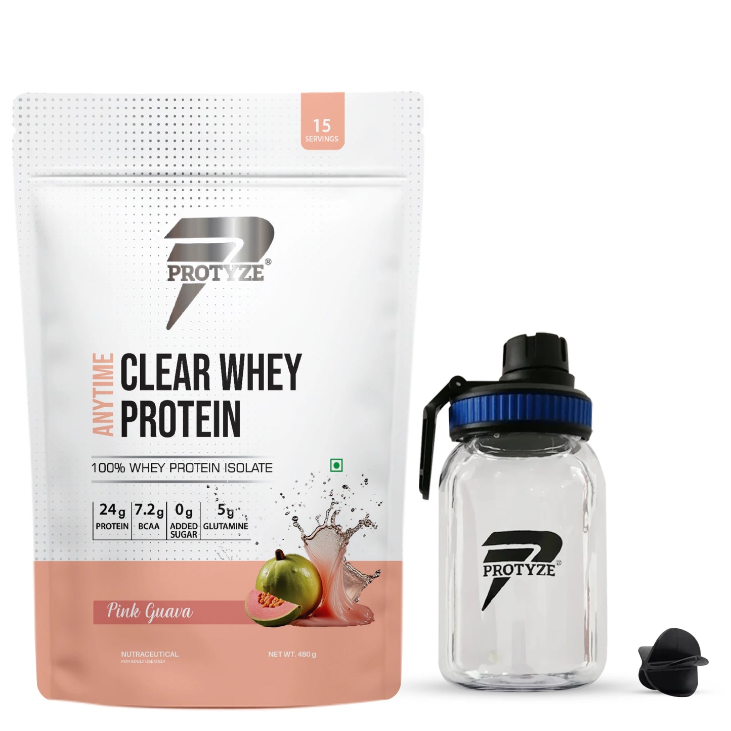 Protyze Anytime Clear Whey Isolate, Pink Guava + Tritan Shaker with Breaker Ball.