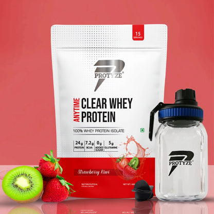 Protyze Anytime Clear Whey Isolate, Strawberry Kiwi + Tritan Shaker with Breaker Ball.