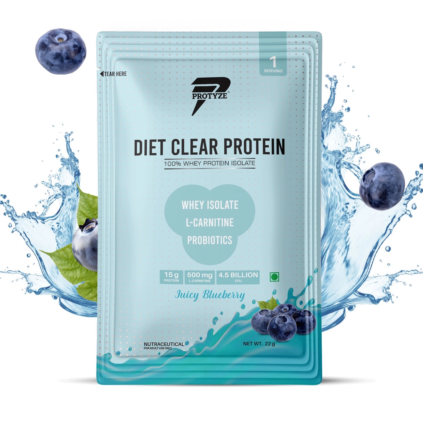 Protyze Diet Clear Protein, Juicy Blueberry (Pack of 30 Sachets)