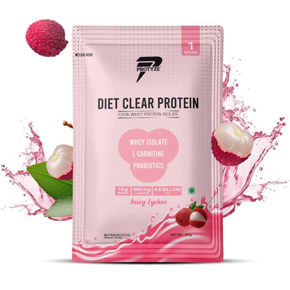 Protyze Diet Clear Protein, Juicy Lychee (Pack of 30 Sachets)